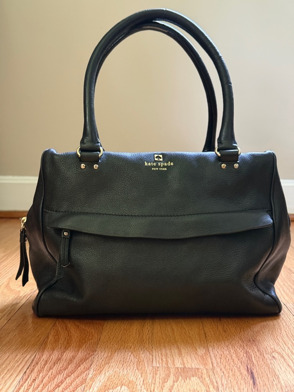 kate spade black pebble leather satchel with gold hardware